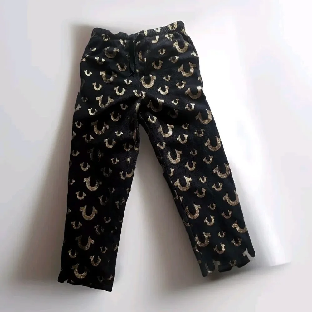 Men's True Religion Fleece‎ Pants PJs  Size M 32-34 Loungewear Black Gold